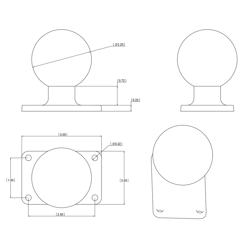 RAM-D-202U-23 Rectangular Base 2x3 Zoll 2