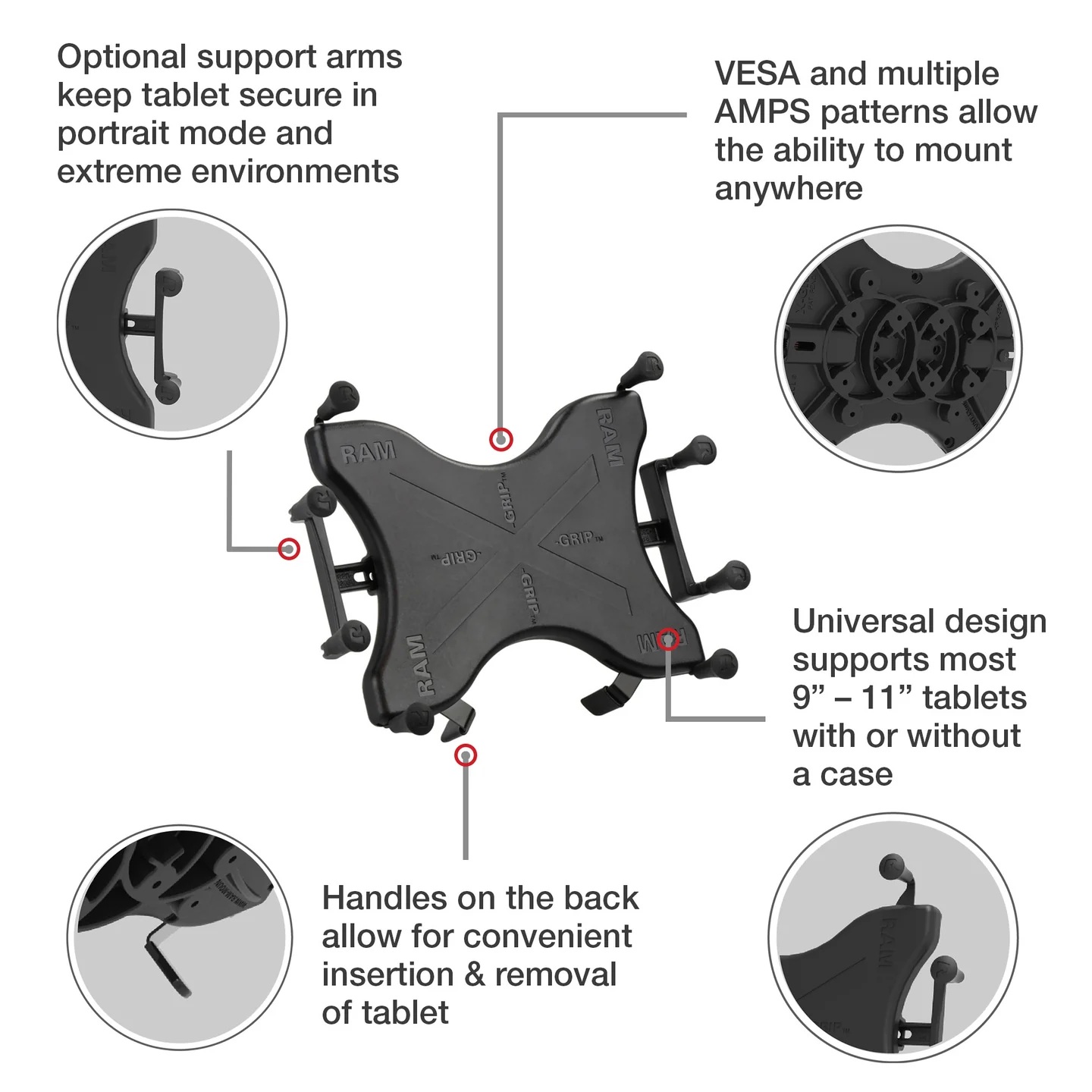 RAM-B-166-UN9U Ram Mount X-Grip für 9-11" Tablets Kompletthalterung mit Saugnapfbasis B-System 4