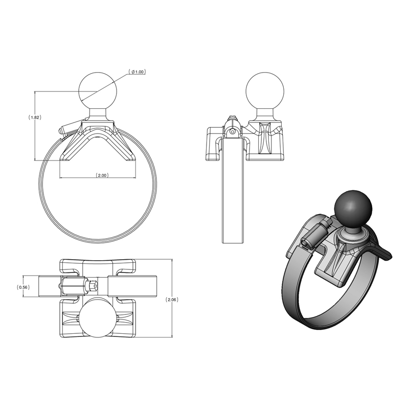 RAM-B-108BU Sattelschelle für Rohre / Eckprofile von 1 - 2,1" mit 2 Metallbindern 3