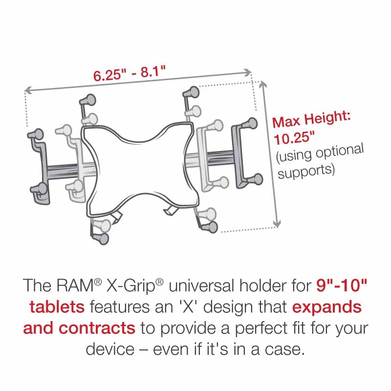 RAM-B-316-1-UN9 X-Grip Sitzschienenhalterung für 9-11 Zoll Tablets mit POD I Flexarm 18" 7