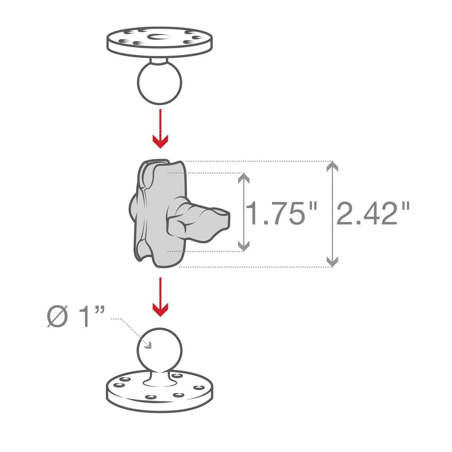 RAM-B-201U-A Socket Arm kurz, ohne Federspannung, B-System aus Aluminium 5