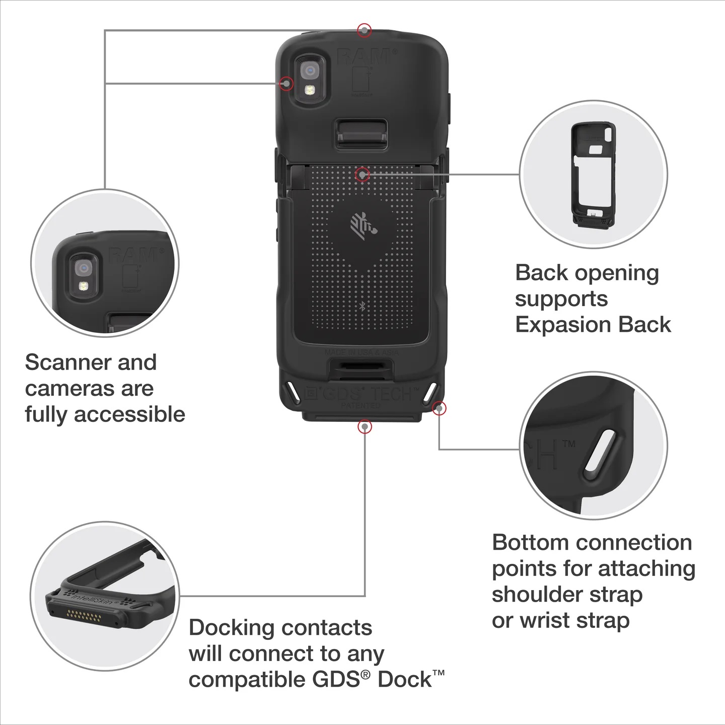 RAM-GDS-SKIN-ZE24 IntelliSkin für Zebra TC22/27 (Schwarz) 5