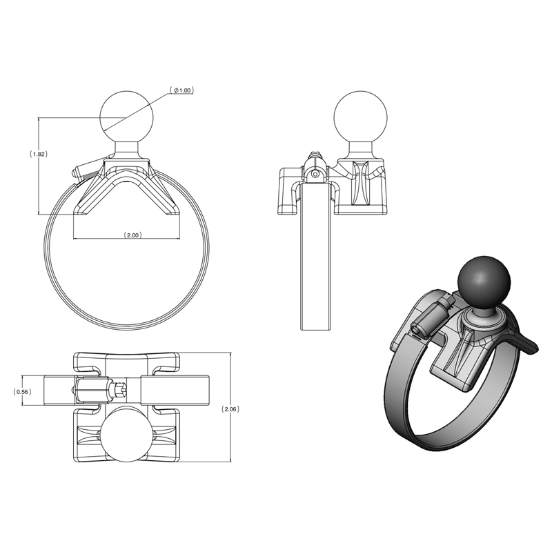 RAM-B-108B-STRAP40U Sattelschellenbasis für breite Rohre / Eckprofile von 2 - 3" 2