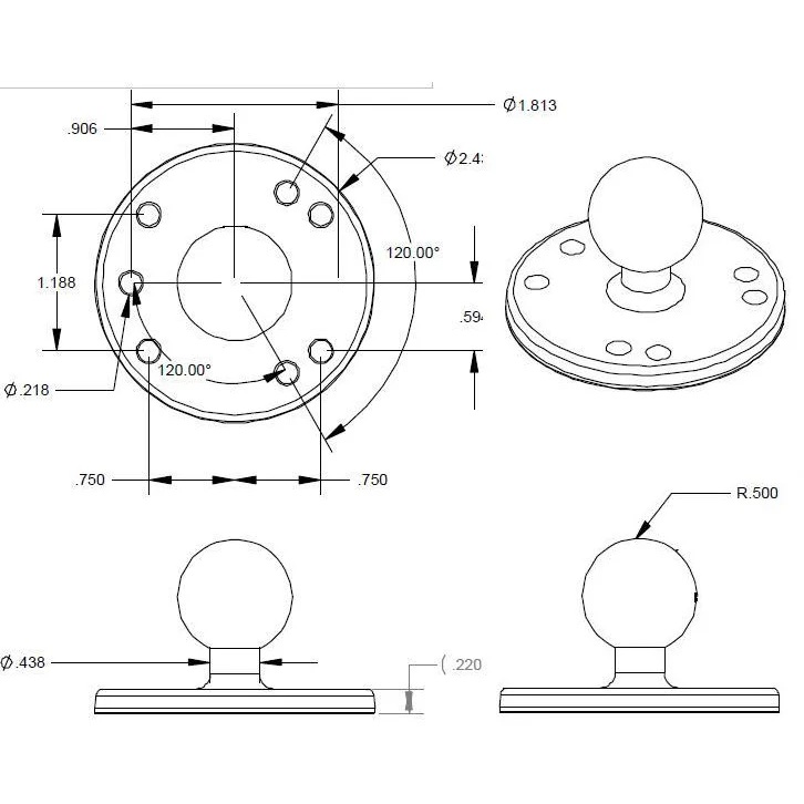 RAM-B-101U Doppel-Kugelhalterung mittellang mit 2 x Round Base aus Aluminium 6