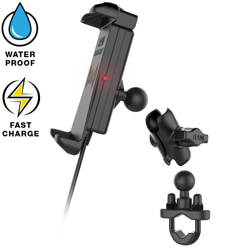 RAM-B-149Z-A-UN14W-V7M Quick-Grip induktive Motorrad-Halterung mit Bügelschelle 0.5-1.5" 4
