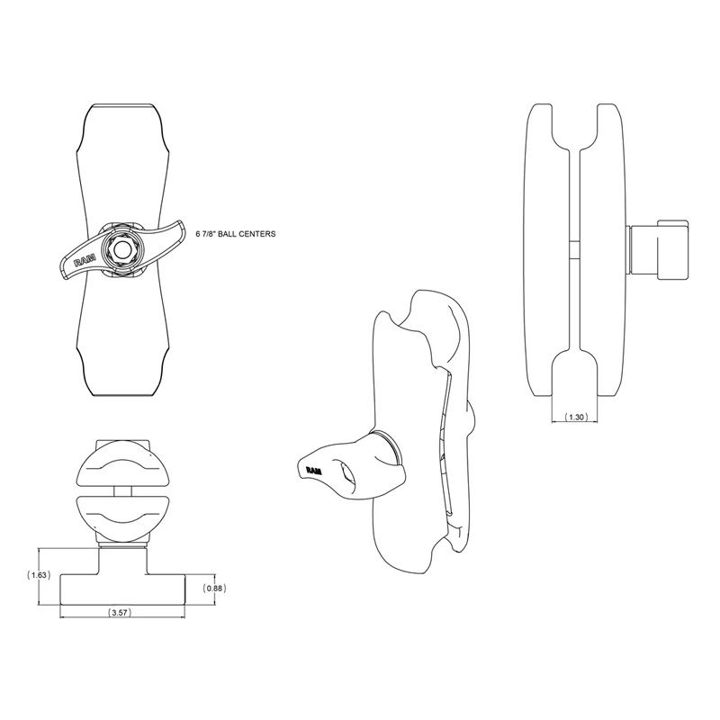 RAM-D-101U-246-IN1 Ram Mount D-Arm-Basisset stahlverstärkt mit Vesa-Platte u. Round Base 4