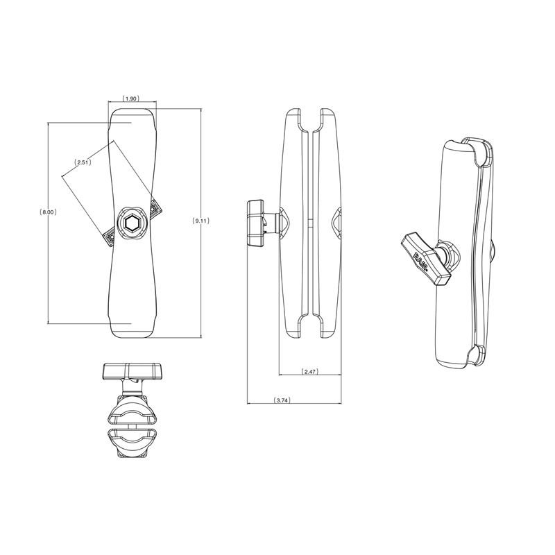 RAM-201U-D Socket-Arm lang aus Aluminium 3