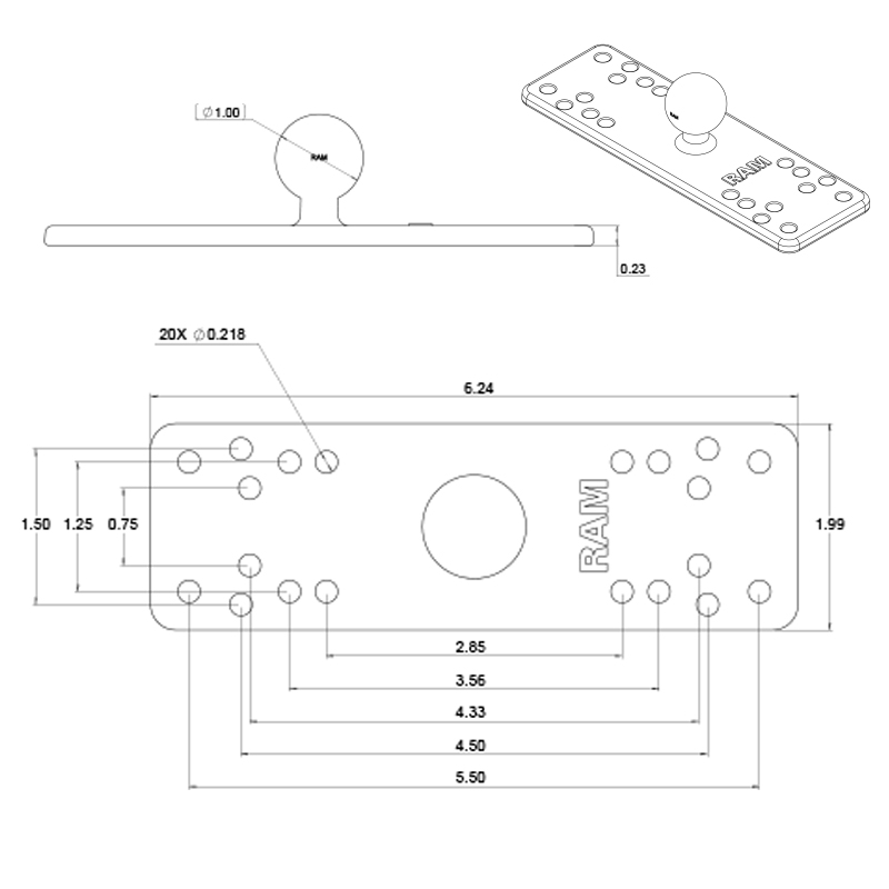 RAM-B-111BU RAM Marine Electronics Plate (B-Kugel) 3