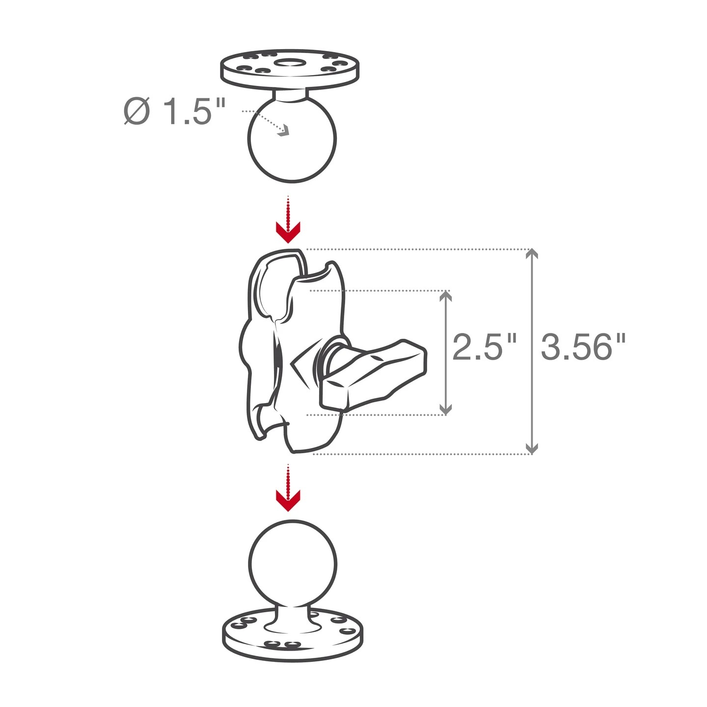 RAM-101U-B Doppel-Kugelhalterung kurz mit 2 x Round Base aus Aluminium 7