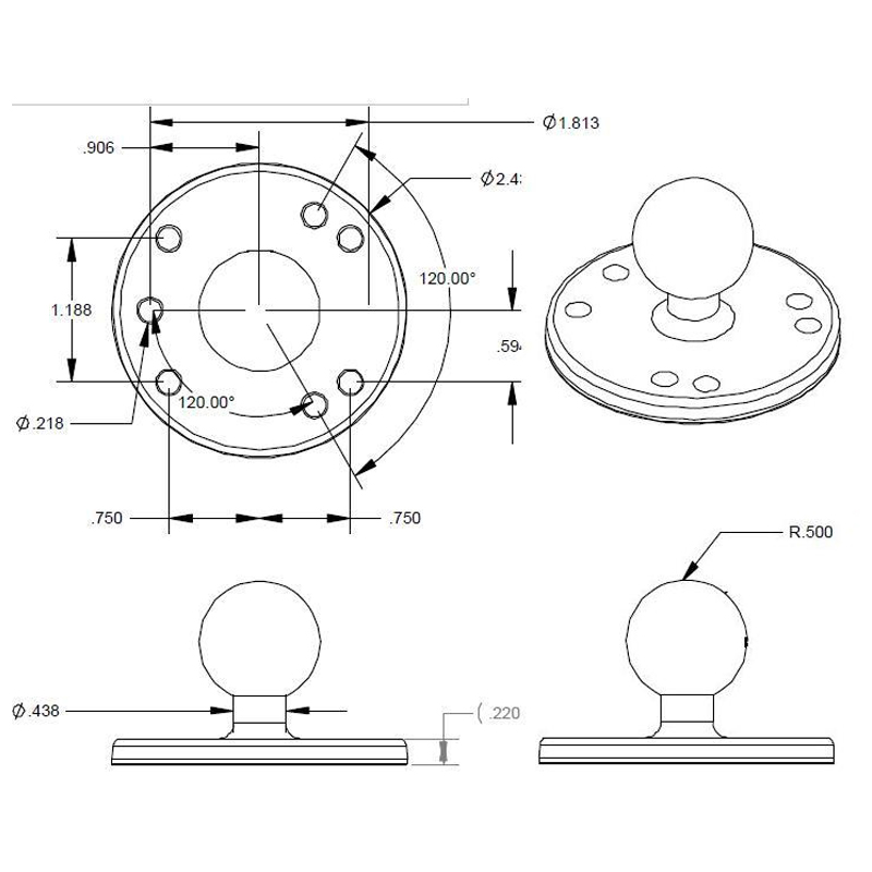 RAM-B-202U Round Base mit B-Kugel 3