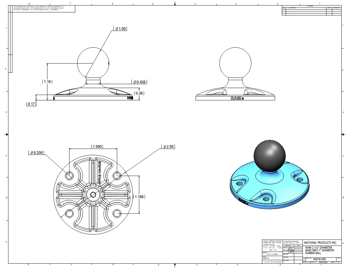 RAP-B-138U B-Arm-Basisset mittellang - Diamond Base, Round Base, Kompositmaterial 2
