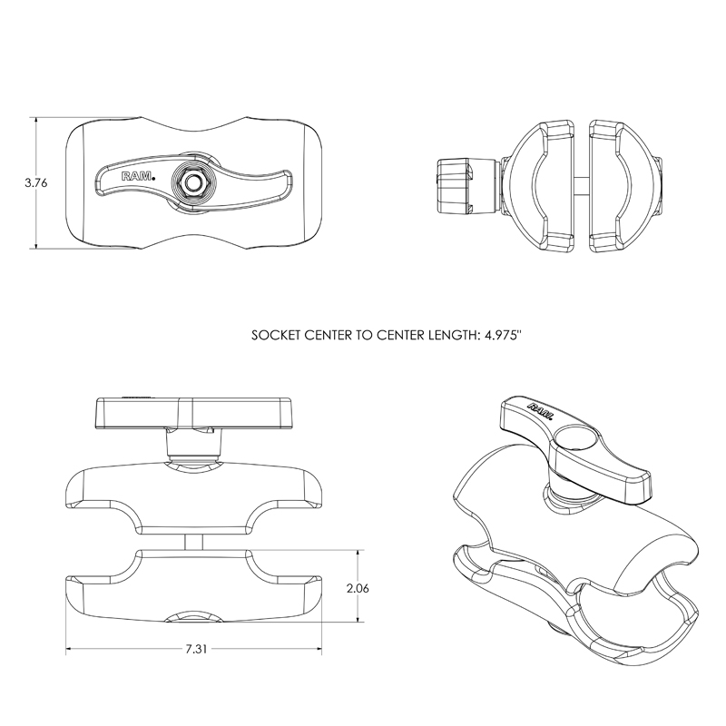 RAM-E-201U-D Socket Arm kurz 2